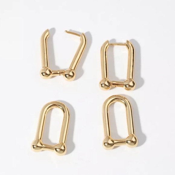18k Gold Plated Minimalist Liked Earrings 1.5” - Picture 3 of 6